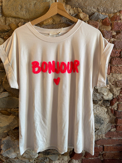 T-shirt Bonjour cipria