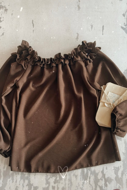 Volant blusa in viscosa colore cioccolato
