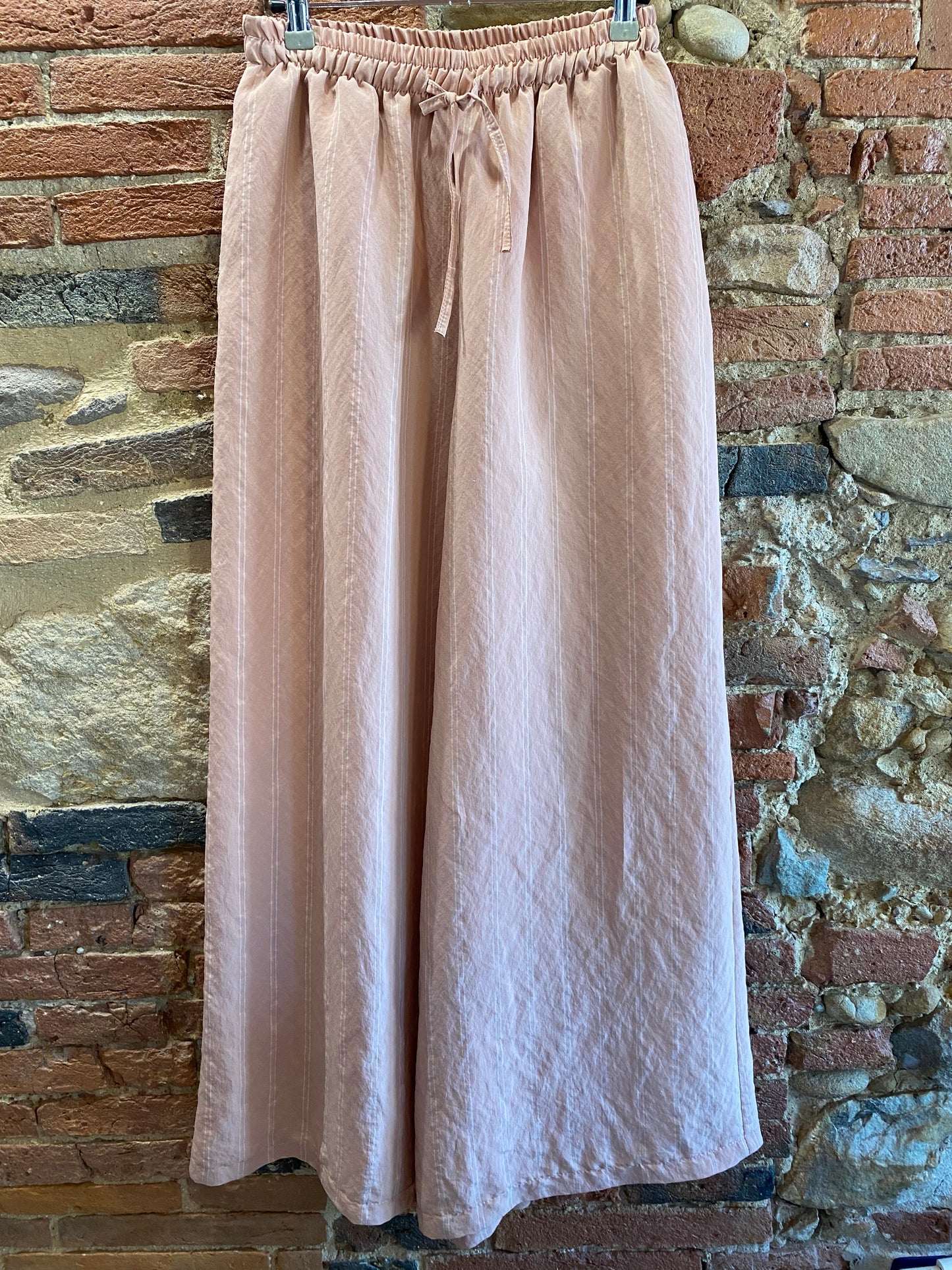 Pantalone Bubble rosa polvere gessato panna