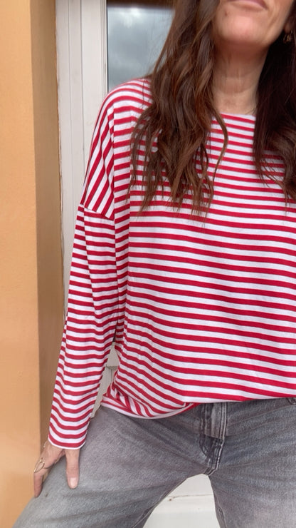 T-shirt Basic riga bianco rosso