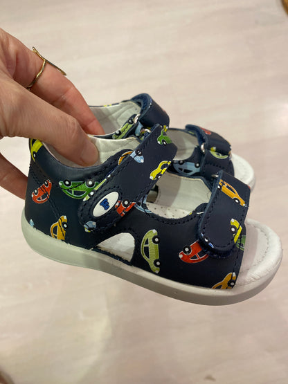 Sandali in pelle blu stampa macchinine