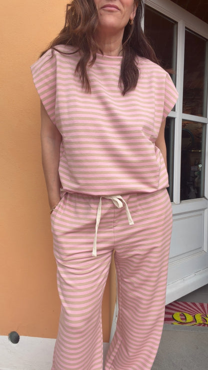 Completo Cocó righe beige rosa