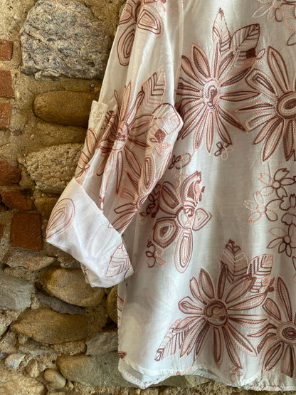 Camicia Fleur champagne e rose