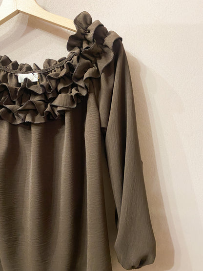 Volant blusa in viscosa colore cioccolato