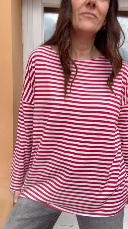 T-shirt Basic riga bianco rosso