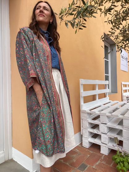 Kimono India verde e bordeaux