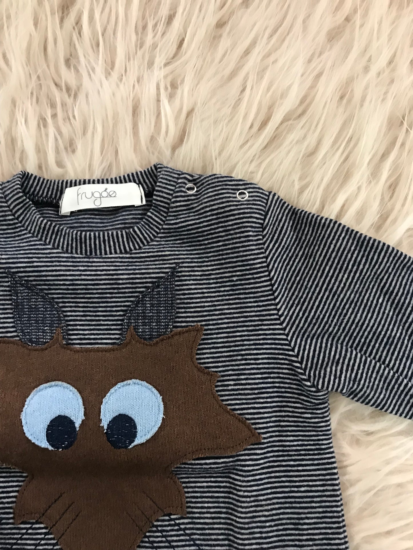 Maglia caldo cotone a righe panna e blu lupo