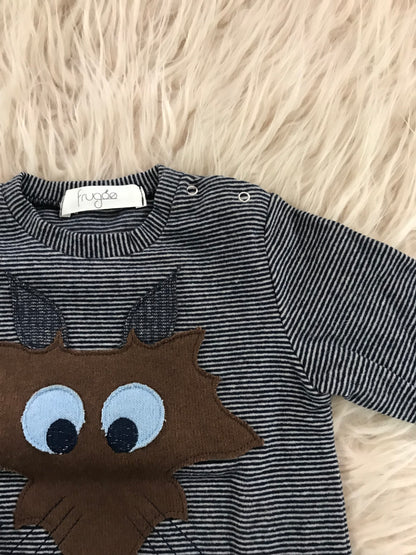 Maglia caldo cotone a righe panna e blu lupo