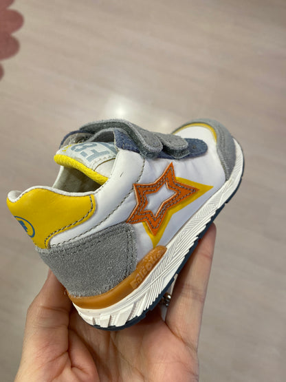 Sneakers in suede e tessuto tecnico bianco azzurro stella giallo arancio
