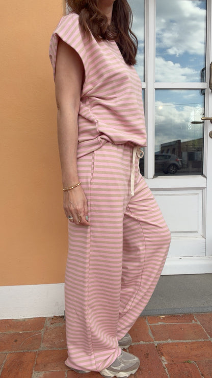 Completo Cocó righe beige rosa