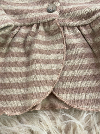 Cardigan caldo cotone riga naturale e rosa