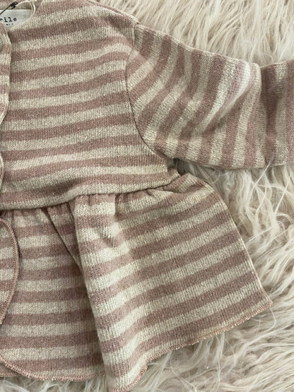 Cardigan caldo cotone riga naturale e rosa