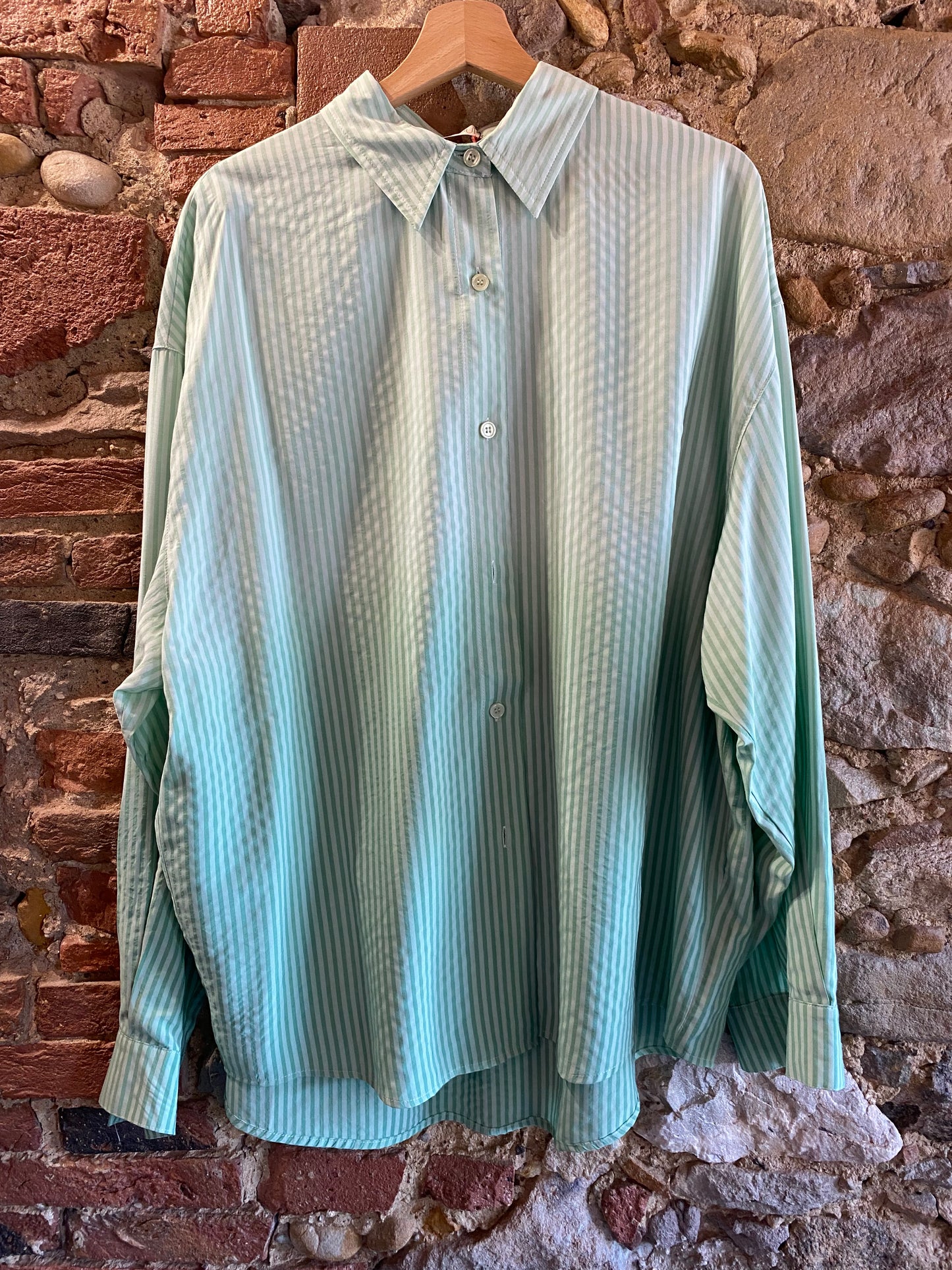 Camicia Apple viscosa riga verde