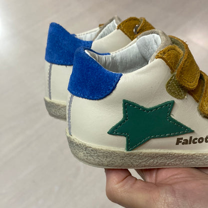 Sneakers bambino pelle bianco grigio militare zucca