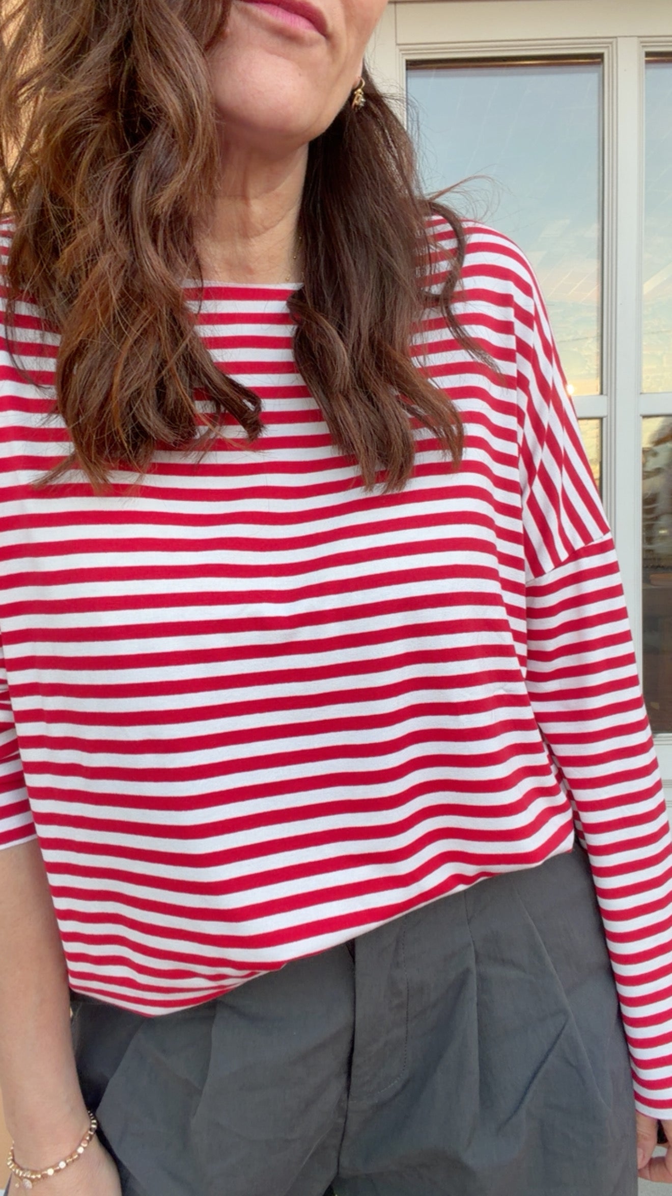 T-shirt Basic riga bianco rosso