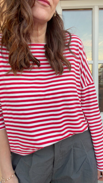 T-shirt Basic riga bianco rosso