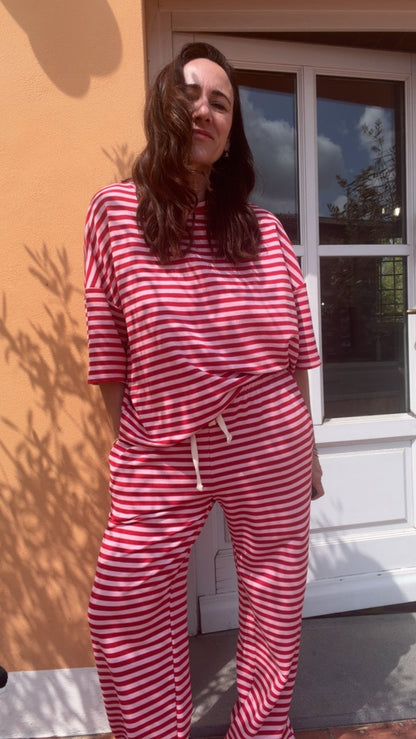Completo Mimì righe rosa rosso mais oui