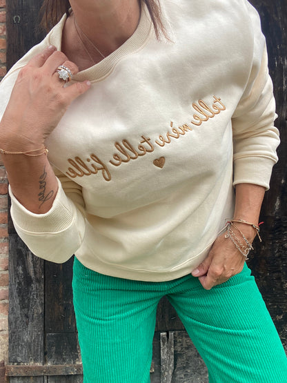 Felpa Telle Mere Telle FILLE colore panna con ricamo oro