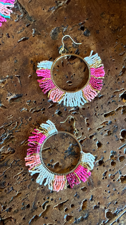 Orecchini Gipsy rosa bianco fuxia