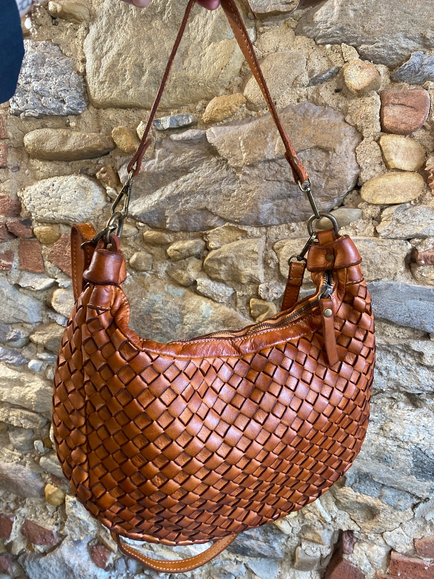 Tracolla Cécile pelle intrecciata ruggine