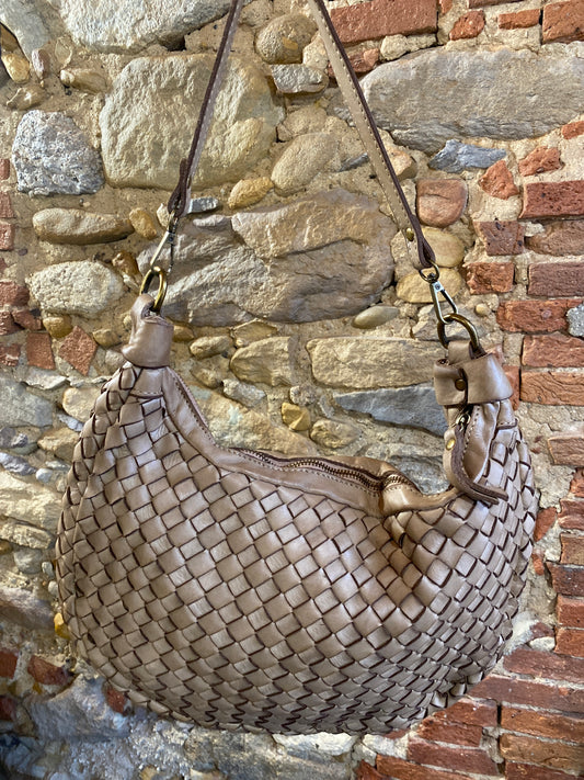 Tracolla Cécile pelle intrecciata taupe