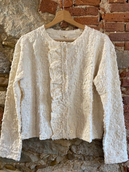 Giacca in felpa di cotone sfilacciata colore panna