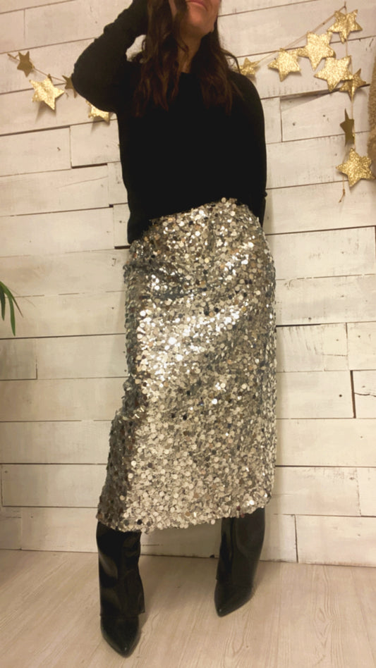 Gonna Noelle paillettes argento