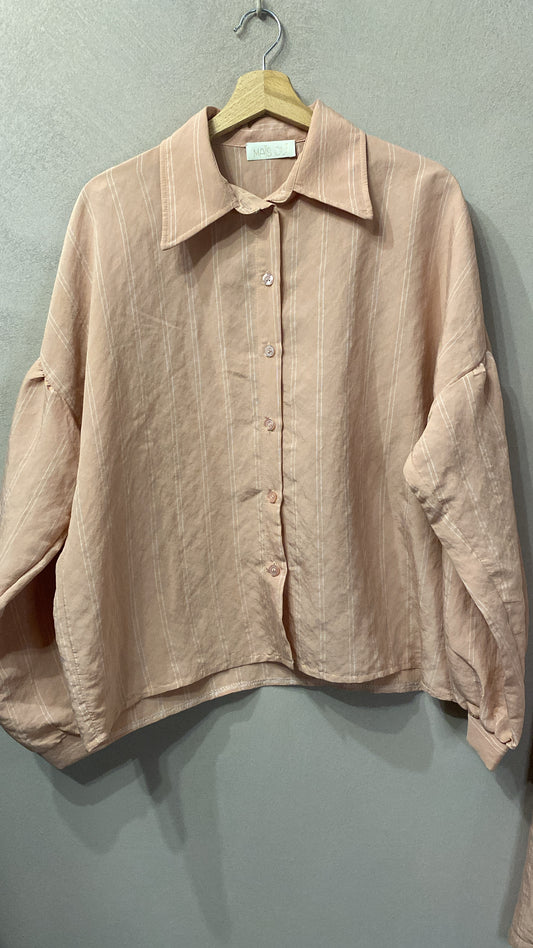 Blusa Bubble rosa polvere gessato panna