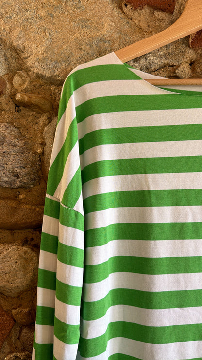 T-shirt Basic riga bianco verde mela