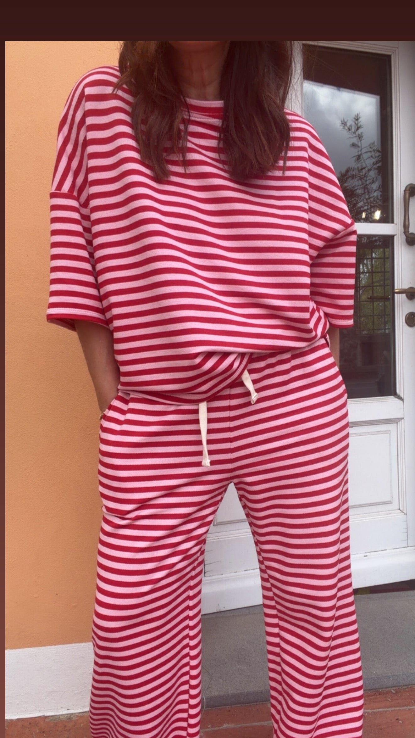Completo Mimì righe rosa rosso mais oui