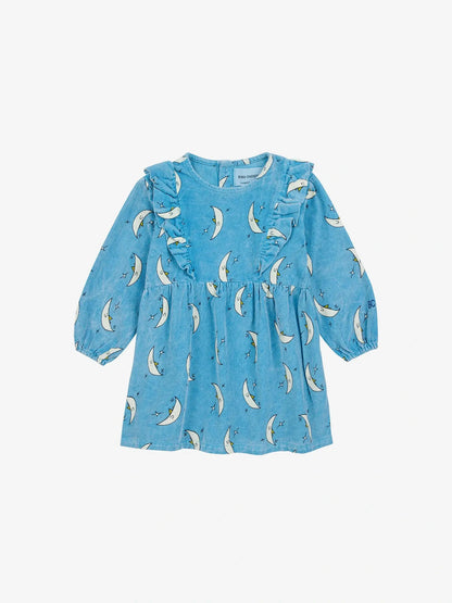 Abito in micro velluto colore azzurro stampa lune