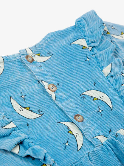 Abito in micro velluto colore azzurro stampa lune