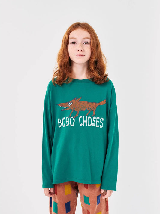 T-shirt in cotone verde stampa volpe