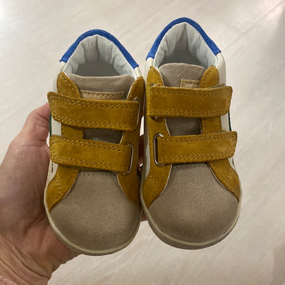 Sneakers bambino pelle bianco grigio militare zucca