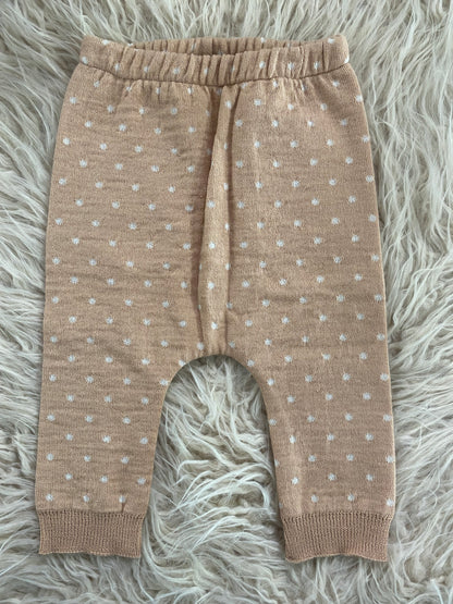 Pantaloni in maglia misto lana salmone pois panna