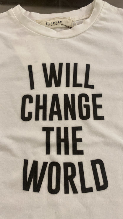 T-shirt in jersey di cotone colore latte stampa nera