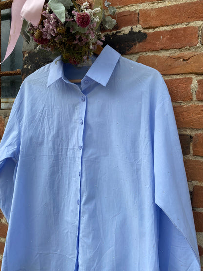 Cloe’ camicia in cotone colore azzurro con micro punti luce