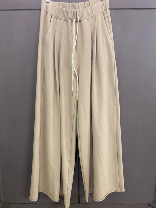 Pantalone palazzo donna in cotone colore sabbia