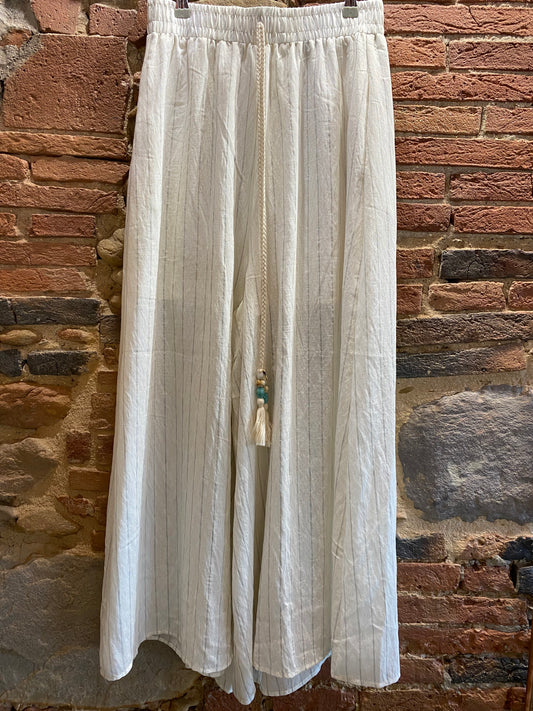 Pantalone Grece écru gessato grigio