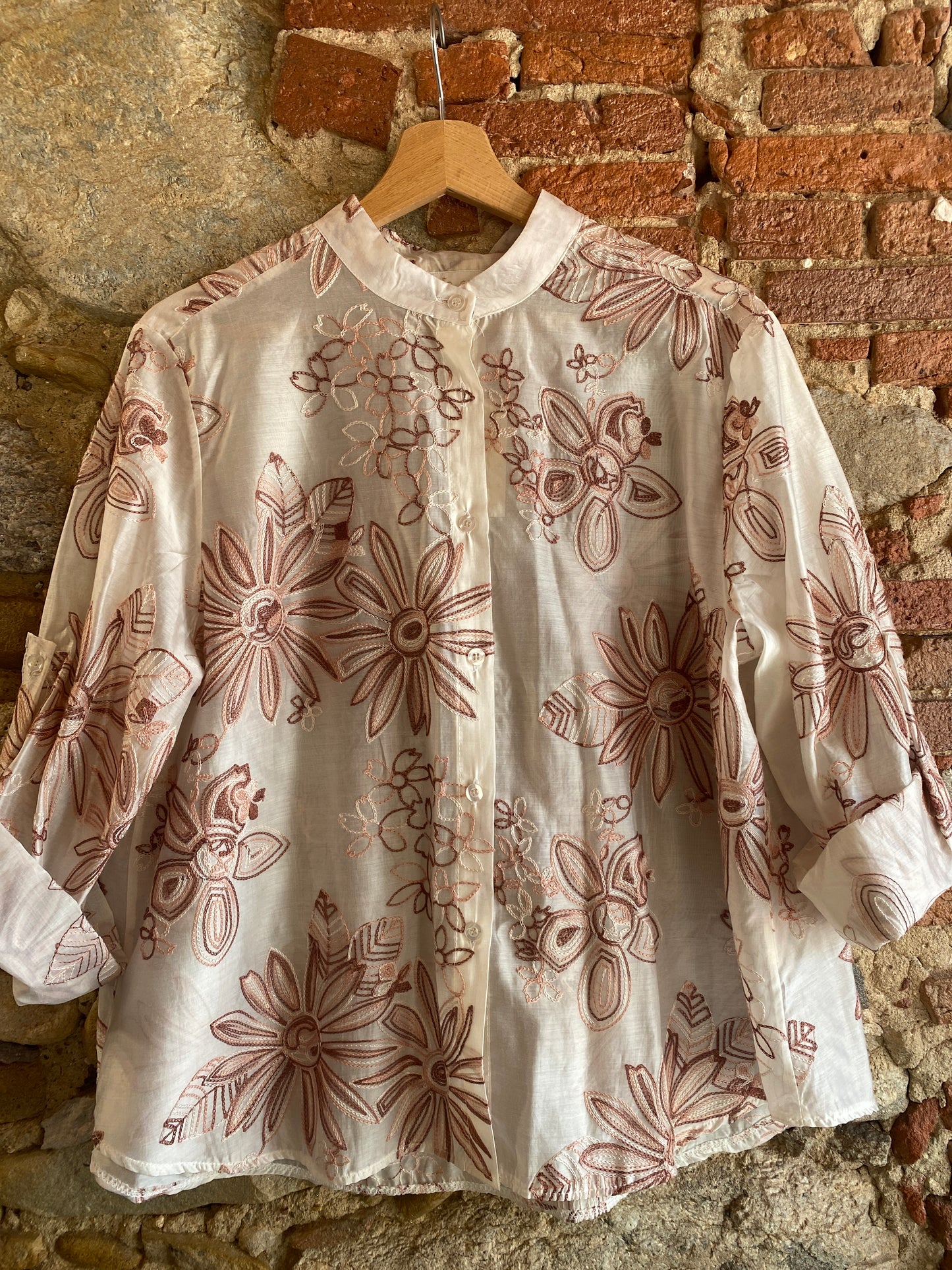 Camicia Fleur champagne e rose