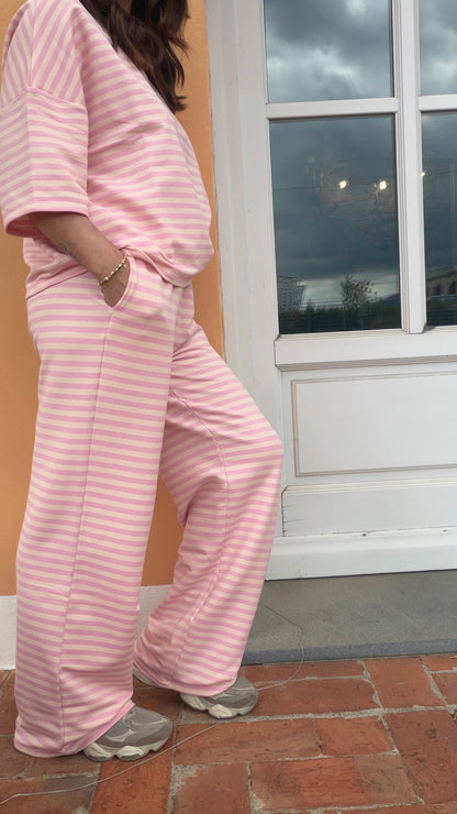 Completo Mimì righe rosa panna