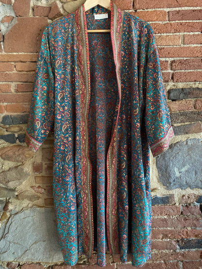 Kimono India verde e bordeaux