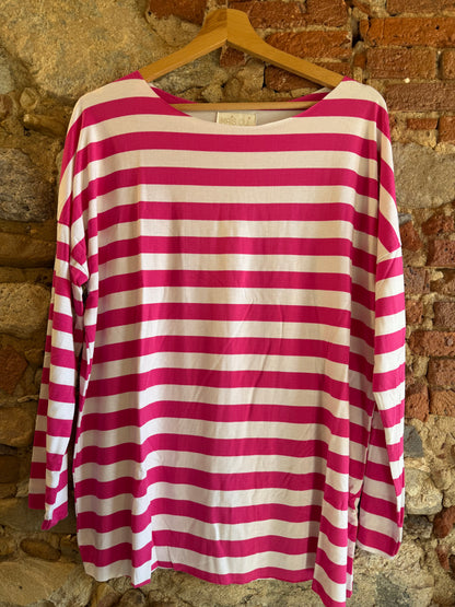 T-shirt Basic riga rosa fuxia