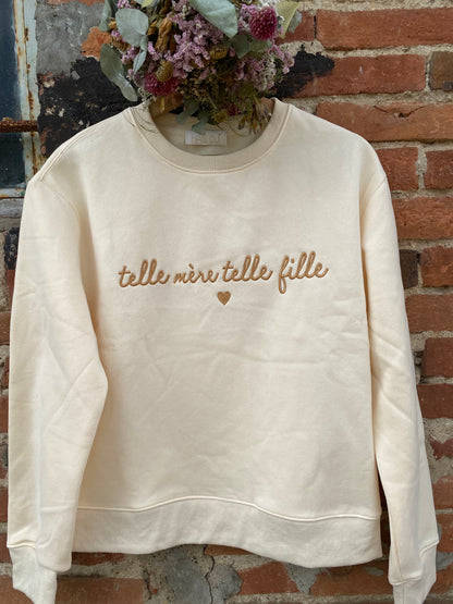 Felpa Telle Mere Telle FILLE colore panna con ricamo oro