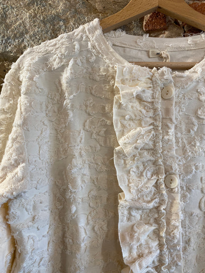 Giacca in felpa di cotone sfilacciata colore panna