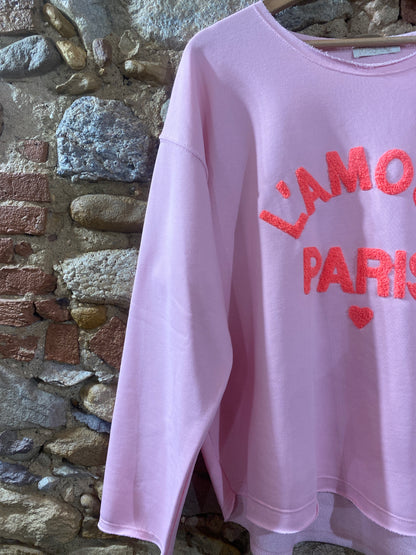 Felpa L’Amour Paris rosa chiaro