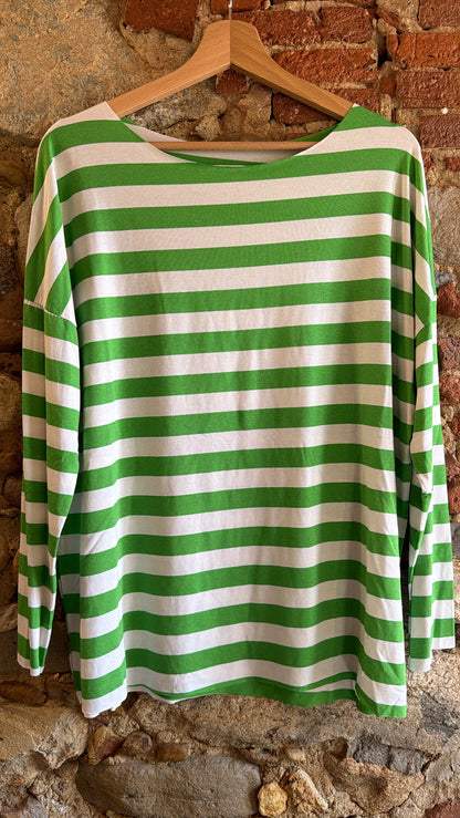 T-shirt Basic riga bianco verde mela