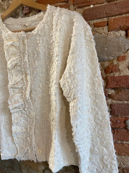 Giacca in felpa di cotone sfilacciata colore panna