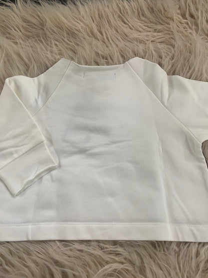 Maglia in felpa di cotone bianco con paillettes argento