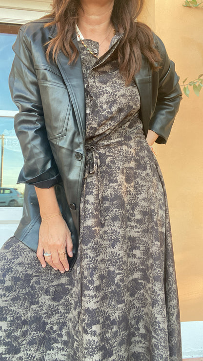 Abito Vintage nero verde fantasia fiori